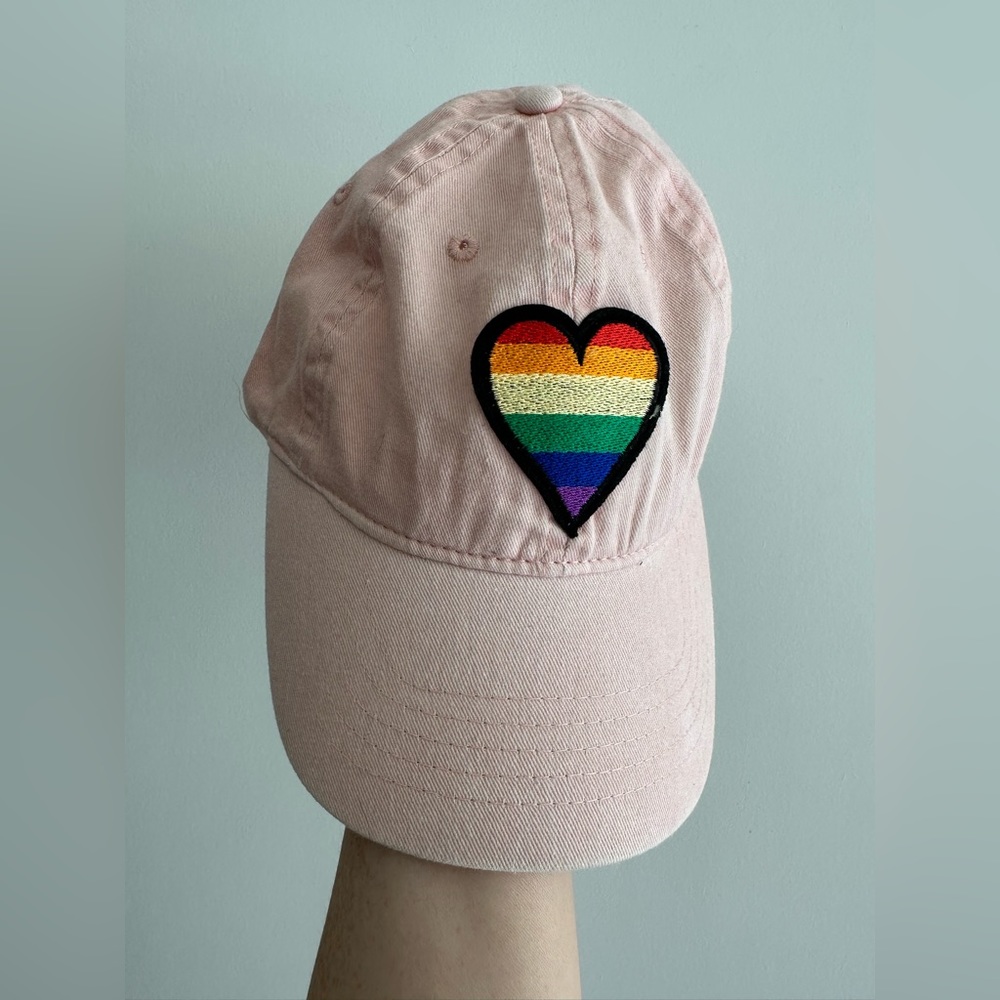 Light Pink Baseball Cap with Rainbow Pride Heart